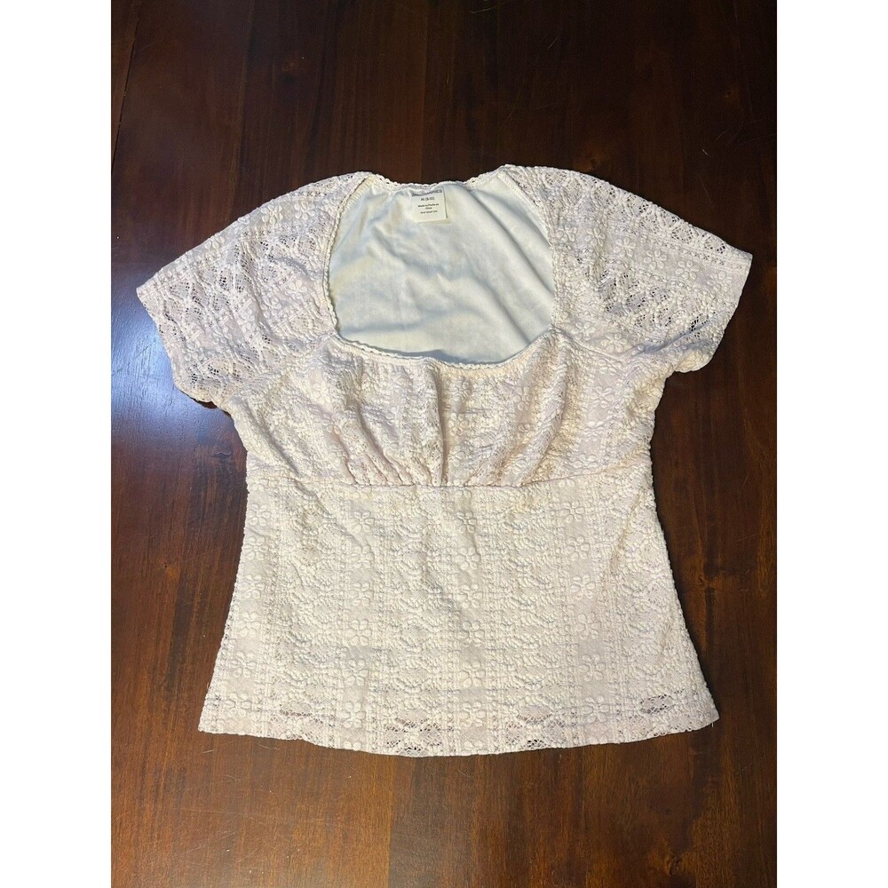 No Boundaries White Floral Lace Cropped Scoop Neck Short Sleeve Top Juniors M
